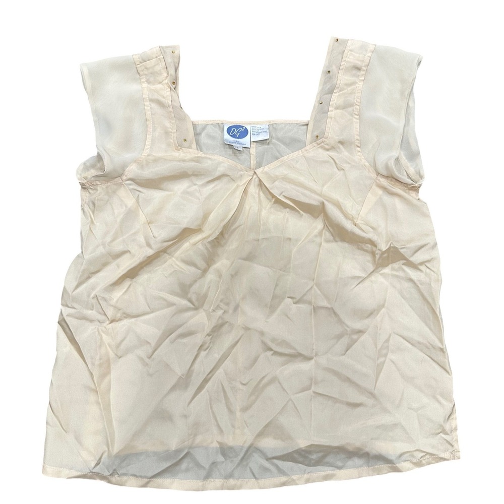 DG2 by Diane Gilman Cream 100% Silk Studded Square Neck Sleeveless Top Large